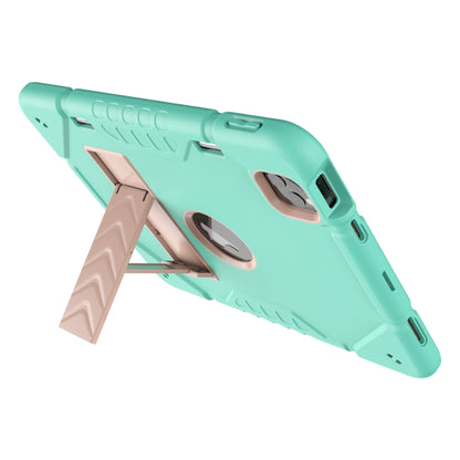 For iPad Pro 11 2022 / 2021 / 2020 Armor Holder Silicone Hybrid PC Tablet Case(Mint Green Gold) by buy2fix
