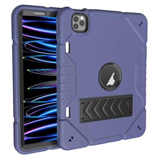 For iPad Pro 11 2022 / 2021 / 2020 Armor Holder Silicone Hybrid PC Tablet Case(Navy Blue Black) by buy2fix