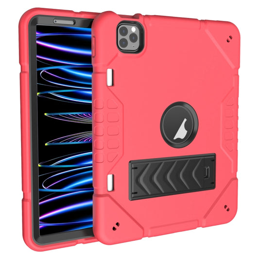 For iPad Pro 11 2022 / 2021 / 2020 Armor Holder Silicone Hybrid PC Tablet Case(Red Black) by buy2fix