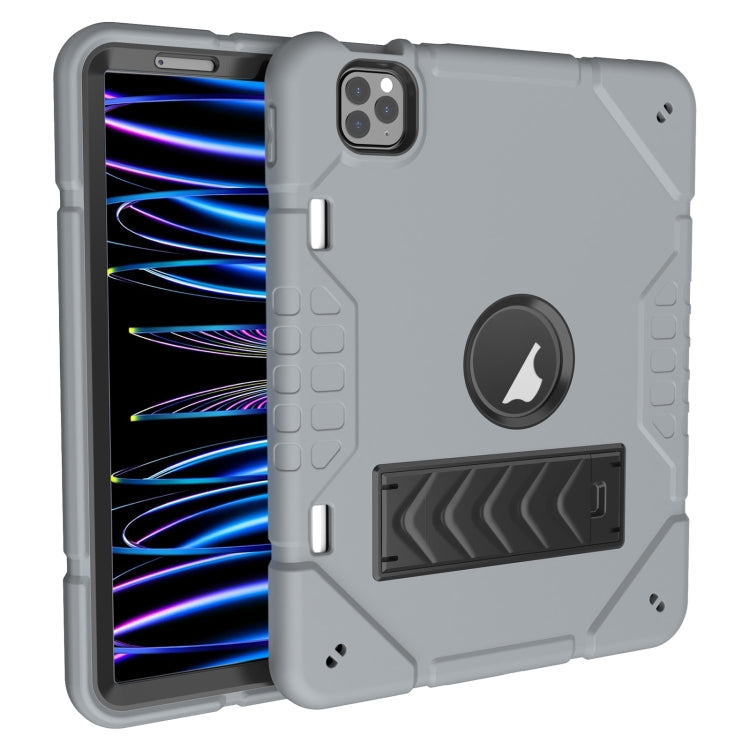 For iPad Pro 11 2022 / 2021 / 2020 Armor Holder Silicone Hybrid PC Tablet Case(Grey Black) by buy2fix