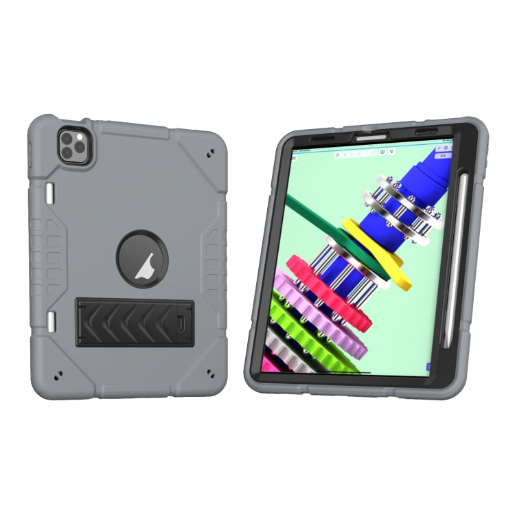 For iPad Pro 11 2022 / 2021 / 2020 Armor Holder Silicone Hybrid PC Tablet Case(Grey Black) by buy2fix