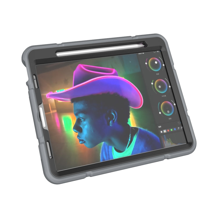 For iPad Pro 11 2022 / 2021 / 2020 Armor Holder Silicone Hybrid PC Tablet Case(Grey Black) by buy2fix