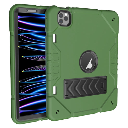 For iPad Pro 11 2022 / 2021 / 2020 Armor Holder Silicone Hybrid PC Tablet Case(Army Green Black) by buy2fix