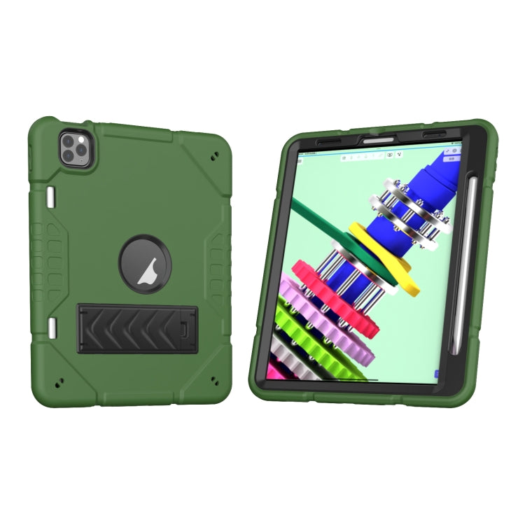 For iPad Pro 11 2022 / 2021 / 2020 Armor Holder Silicone Hybrid PC Tablet Case(Army Green Black) by buy2fix
