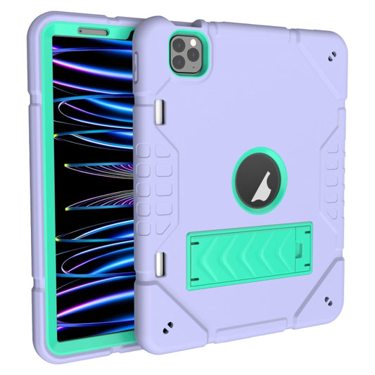 For iPad Pro 11 2022 / 2021 / 2020 Armor Holder Silicone Hybrid PC Tablet Case(Purple Mint Green) by buy2fix