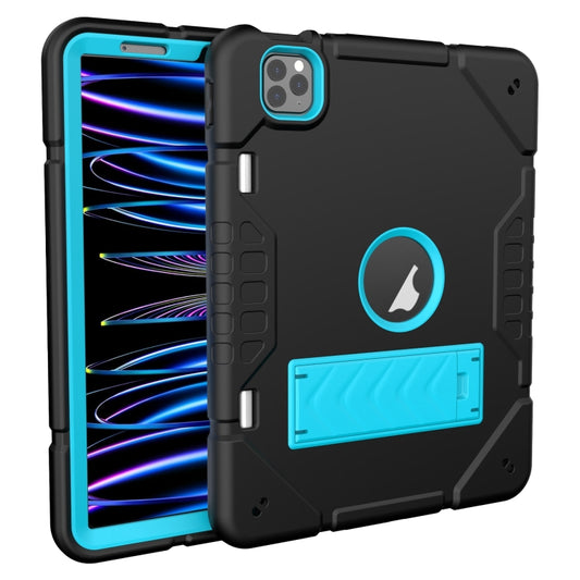 For iPad Pro 11 2022 / 2021 / 2020 Armor Holder Silicone Hybrid PC Tablet Case(Black Blue) by buy2fix
