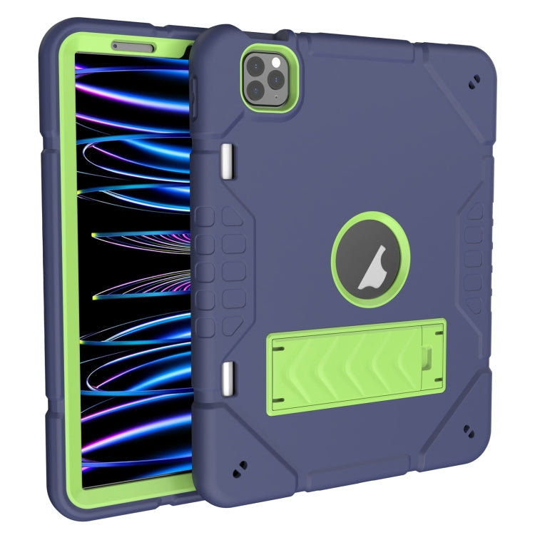 For iPad Pro 11 2022 / 2021 / 2020 Armor Holder Silicone Hybrid PC Tablet Case(Navy Yellow Green) by buy2fix