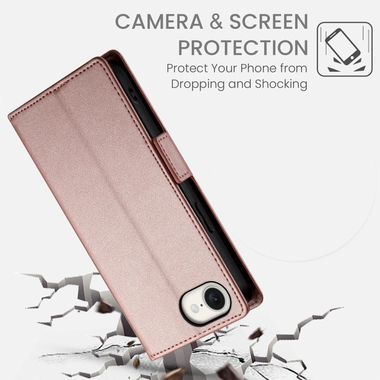 For iPhone 16e Side Buckle Magnetic Frosted Leather Phone Case(Rose Gold) by buy2fix