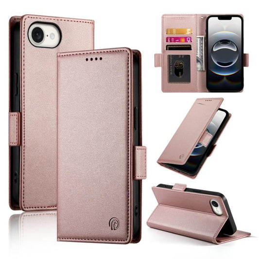 For iPhone 16e Side Buckle Magnetic Frosted Leather Phone Case(Rose Gold) by buy2fix