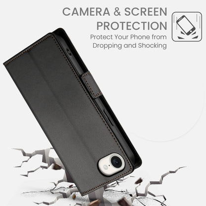 For iPhone 16e Side Buckle Magnetic Frosted Leather Phone Case(Black) by buy2fix