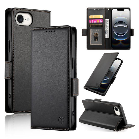 For iPhone 16e Side Buckle Magnetic Frosted Leather Phone Case(Black) by buy2fix