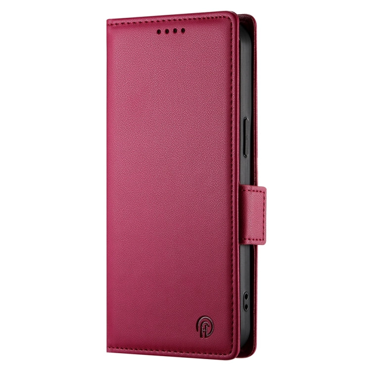 For iPhone 16e Side Buckle Magnetic Frosted Leather Phone Case(Wine Red) by buy2fix