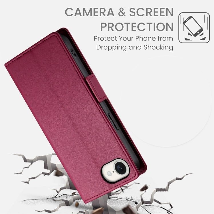 For iPhone 16e Side Buckle Magnetic Frosted Leather Phone Case(Wine Red) by buy2fix