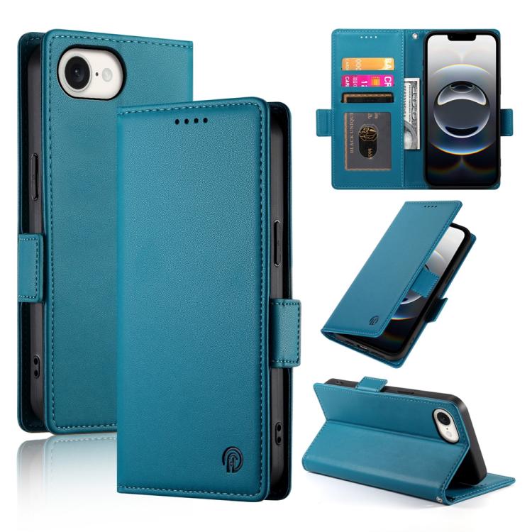 For iPhone 16e Side Buckle Magnetic Frosted Leather Phone Case(Blue) by buy2fix