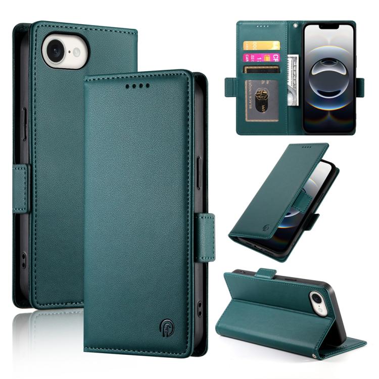 For iPhone 16e Side Buckle Magnetic Frosted Leather Phone Case(Dark Green) by buy2fix