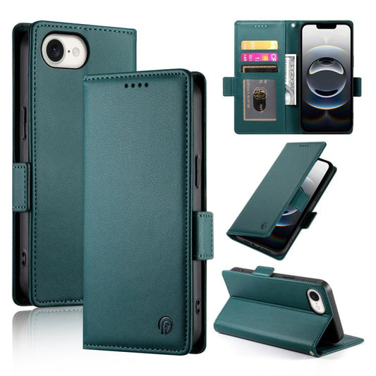 For iPhone 16e Side Buckle Magnetic Frosted Leather Phone Case(Dark Green) by buy2fix