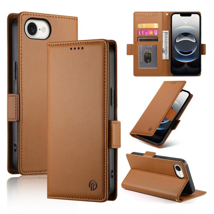 For iPhone 16e Side Buckle Magnetic Frosted Leather Phone Case(Brown) by buy2fix
