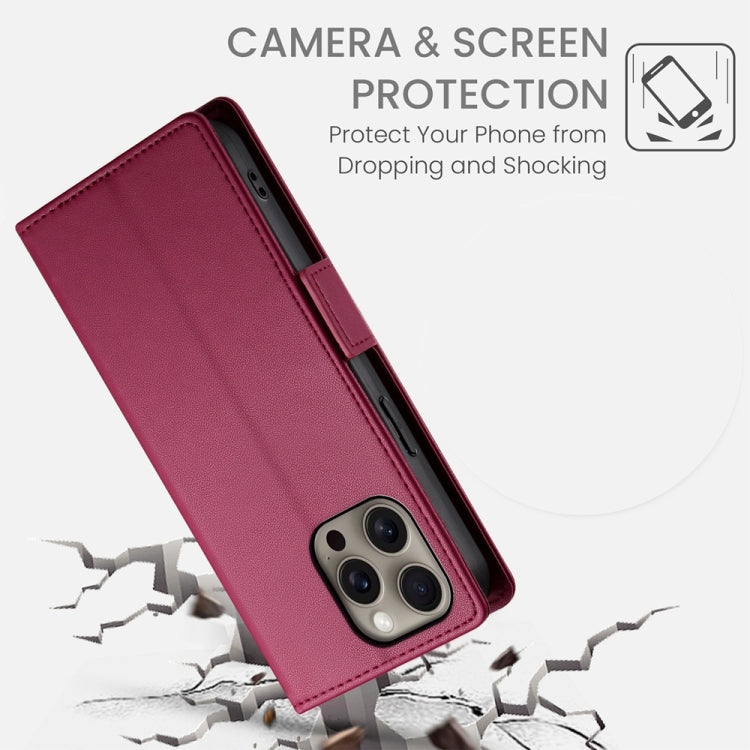 For iPhone 16 Pro Max Side Buckle Magnetic Frosted Leather Phone Case(Wine Red) - iPhone 16 Pro Max Cases by buy2fix | Online Shopping UK | buy2fix