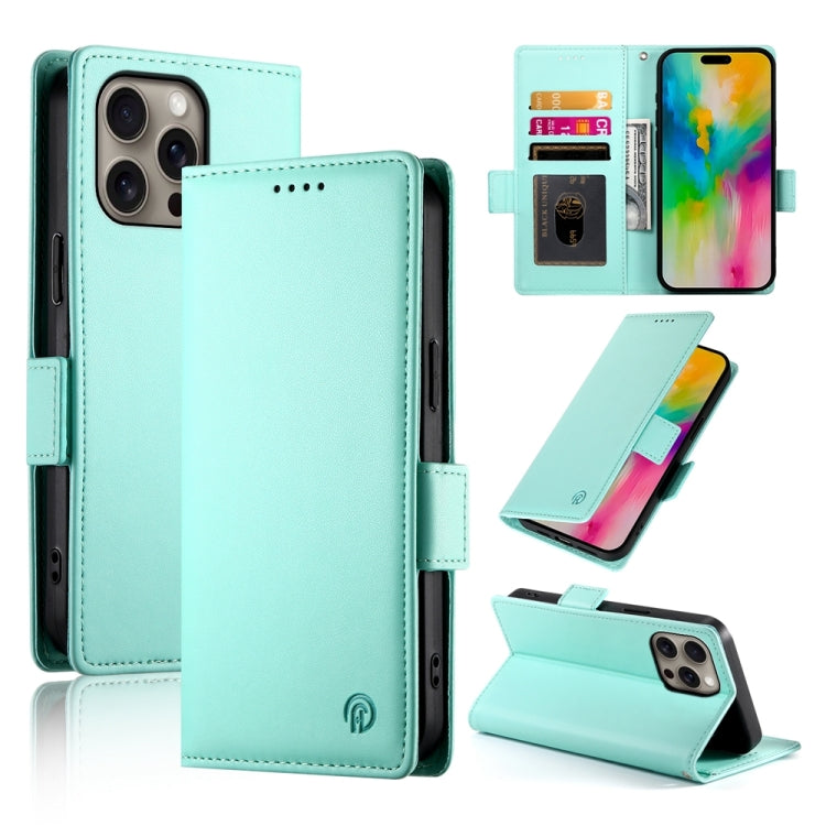 For iPhone 16 Pro Max Side Buckle Magnetic Frosted Leather Phone Case(Mint Green) by buy2fix