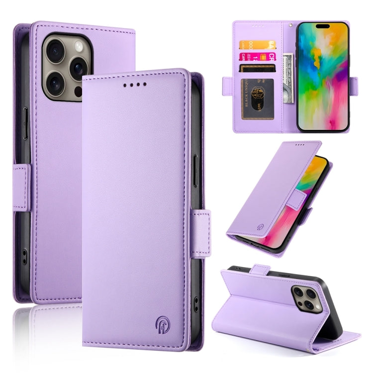 For iPhone 16 Pro Max Side Buckle Magnetic Frosted Leather Phone Case(Purple) - iPhone 16 Pro Max Cases by buy2fix | Online Shopping UK | buy2fix