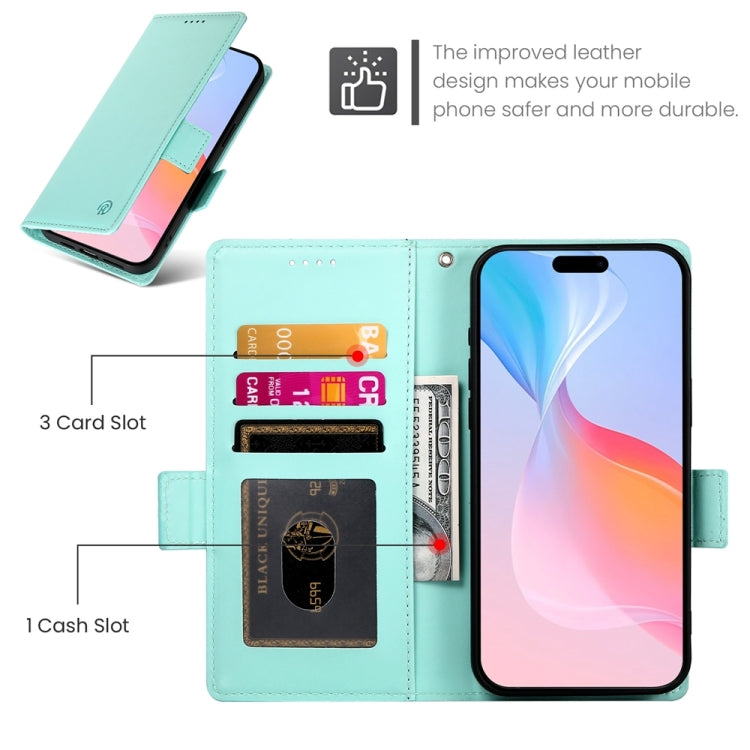 For iPhone 16 Pro Side Buckle Magnetic Frosted Leather Phone Case(Mint Green) - iPhone 16 Pro Cases by buy2fix | Online Shopping UK | buy2fix