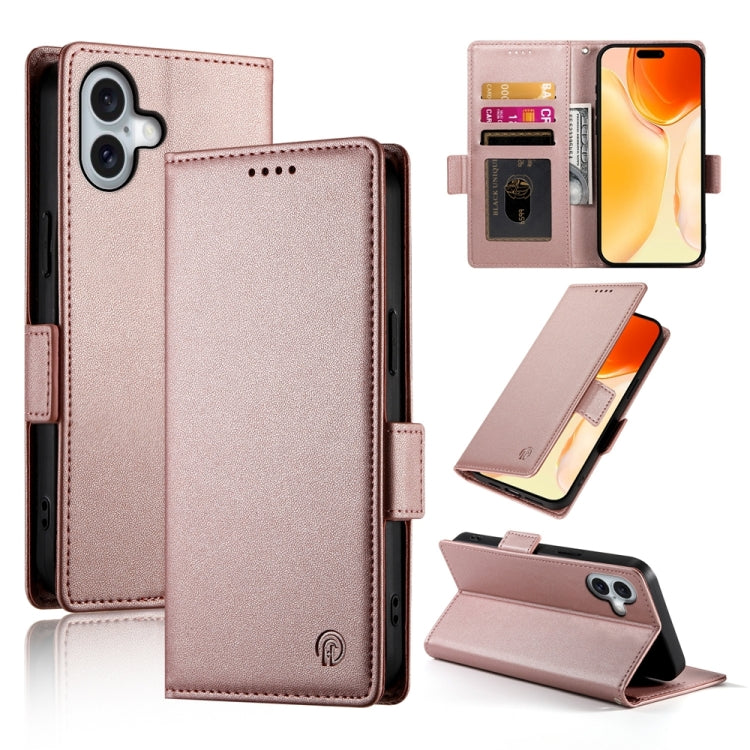 For iPhone 16 Plus Side Buckle Magnetic Frosted Leather Phone Case(Rose Gold) - iPhone 16 Plus Cases by buy2fix | Online Shopping UK | buy2fix