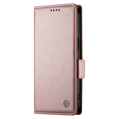 For iPhone 16 Plus Side Buckle Magnetic Frosted Leather Phone Case(Rose Gold) - iPhone 16 Plus Cases by buy2fix | Online Shopping UK | buy2fix