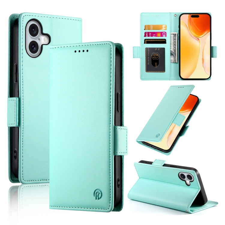 For iPhone 16 Plus Side Buckle Magnetic Frosted Leather Phone Case(Mint Green) - iPhone 16 Plus Cases by buy2fix | Online Shopping UK | buy2fix