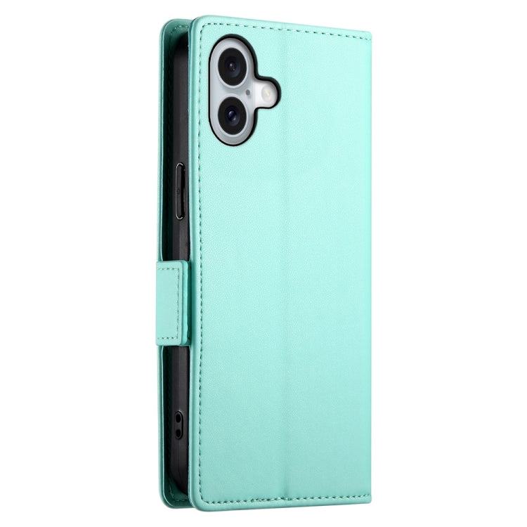 For iPhone 16 Plus Side Buckle Magnetic Frosted Leather Phone Case(Mint Green) - iPhone 16 Plus Cases by buy2fix | Online Shopping UK | buy2fix