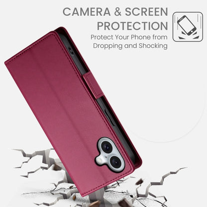 For iPhone 16 Side Buckle Magnetic Frosted Leather Phone Case(Wine Red) - iPhone 16 Cases by buy2fix | Online Shopping UK | buy2fix