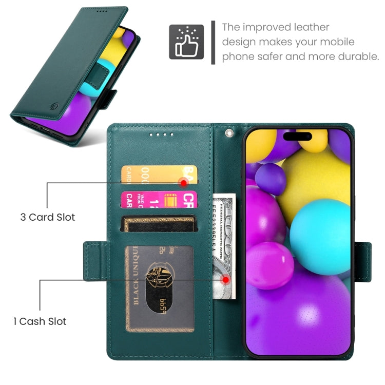 For iPhone 16 Side Buckle Magnetic Frosted Leather Phone Case(Dark Green) - iPhone 16 Cases by buy2fix | Online Shopping UK | buy2fix