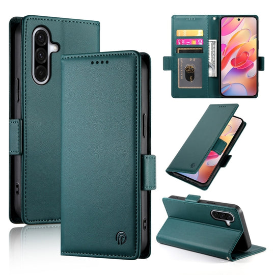 For Samsung Galaxy A26 5G / A16 / A17 4G Side Buckle Magnetic Frosted Leather Phone Case(Dark Green)