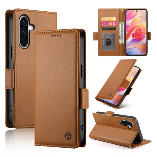 For Samsung Galaxy A36 Side Buckle Magnetic Frosted Leather Phone Case(Brown)