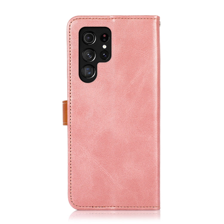 For Samsung Galaxy S25 Ultra 5G KHAZNEH Dual-color Cowhide Texture Flip Leather Phone Case(Rose Gold) - Galaxy S25 Ultra 5G Cases by buy2fix | Online Shopping UK | buy2fix