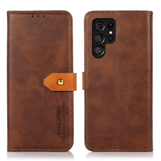 For Samsung Galaxy S25 Ultra 5G KHAZNEH Dual-color Cowhide Texture Flip Leather Phone Case(Brown) - Galaxy S25 Ultra 5G Cases by buy2fix | Online Shopping UK | buy2fix