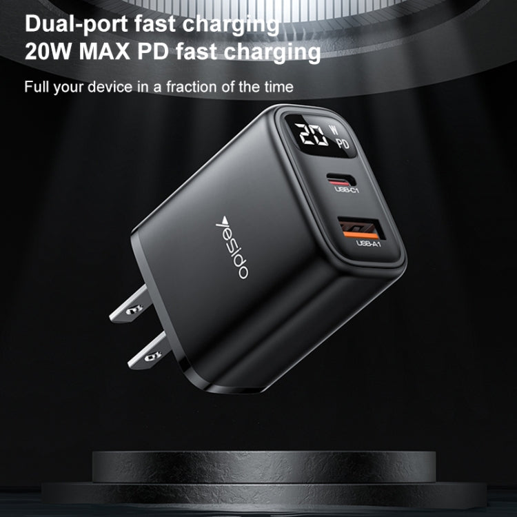 Yesido YC12U 20W USB-C / Type-C + USB Digital Display Charger, Specification:US Plug(Black) - USB Charger by Yesido | Online Shopping UK | buy2fix