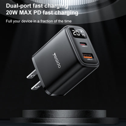 Yesido YC12U 20W USB-C / Type-C + USB Digital Display Charger, Specification:US Plug(Black) - USB Charger by Yesido | Online Shopping UK | buy2fix