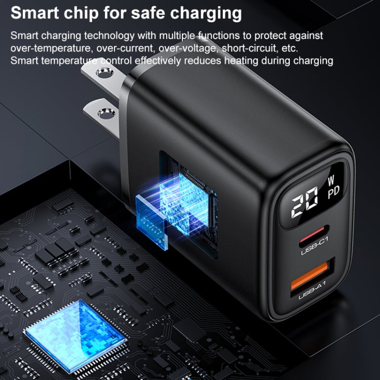 Yesido YC12U 20W USB-C / Type-C + USB Digital Display Charger, Specification:US Plug(Black) - USB Charger by Yesido | Online Shopping UK | buy2fix