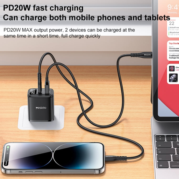 Yesido YC12U 20W USB-C / Type-C + USB Digital Display Charger, Specification:US Plug(Black) - USB Charger by Yesido | Online Shopping UK | buy2fix