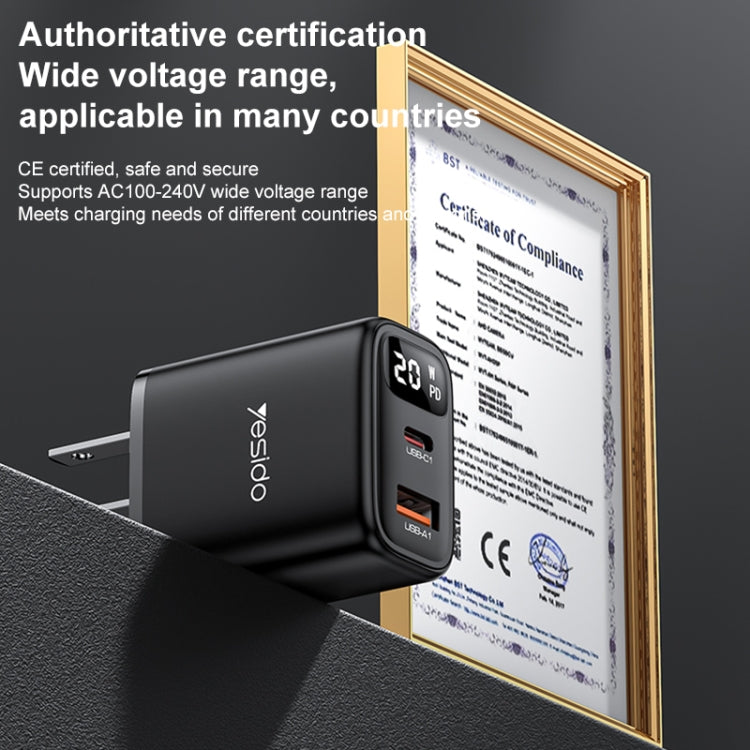 Yesido YC12U 20W USB-C / Type-C + USB Digital Display Charger, Specification:US Plug(Black) - USB Charger by Yesido | Online Shopping UK | buy2fix