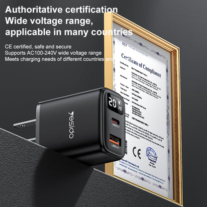 Yesido YC12U 20W USB-C / Type-C + USB Digital Display Charger, Specification:US Plug(Black) - USB Charger by Yesido | Online Shopping UK | buy2fix