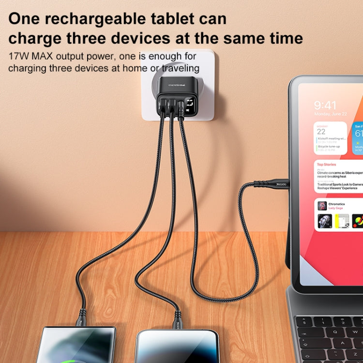 Yesido YC67 17W USB / Type-C + Dual USB Digital Display Charger, Specification:EU Plug(Black) - USB Charger by Yesido | Online Shopping UK | buy2fix