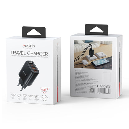 Yesido YC67 17W USB / Type-C + Dual USB Digital Display Charger, Specification:EU Plug(Black) - USB Charger by Yesido | Online Shopping UK | buy2fix