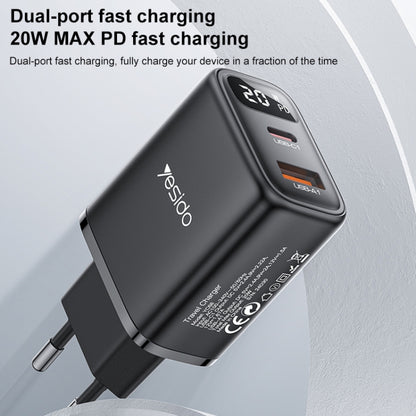 Yesido YC68 20W USB-C / Type-C + USB Digital Display Charger, Specification:EU Plug(Black) - USB Charger by Yesido | Online Shopping UK | buy2fix