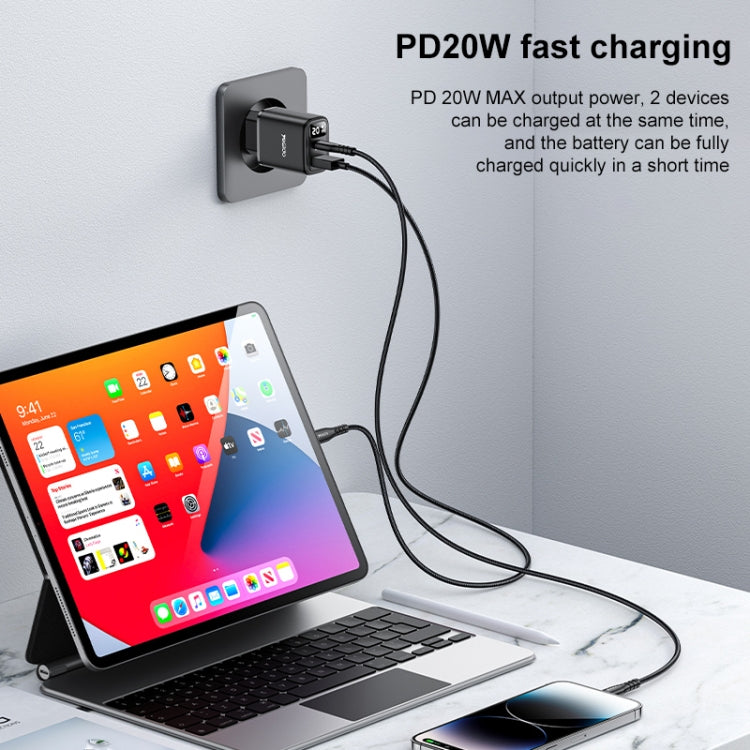 Yesido YC68 20W USB-C / Type-C + USB Digital Display Charger, Specification:EU Plug(Black) - USB Charger by Yesido | Online Shopping UK | buy2fix