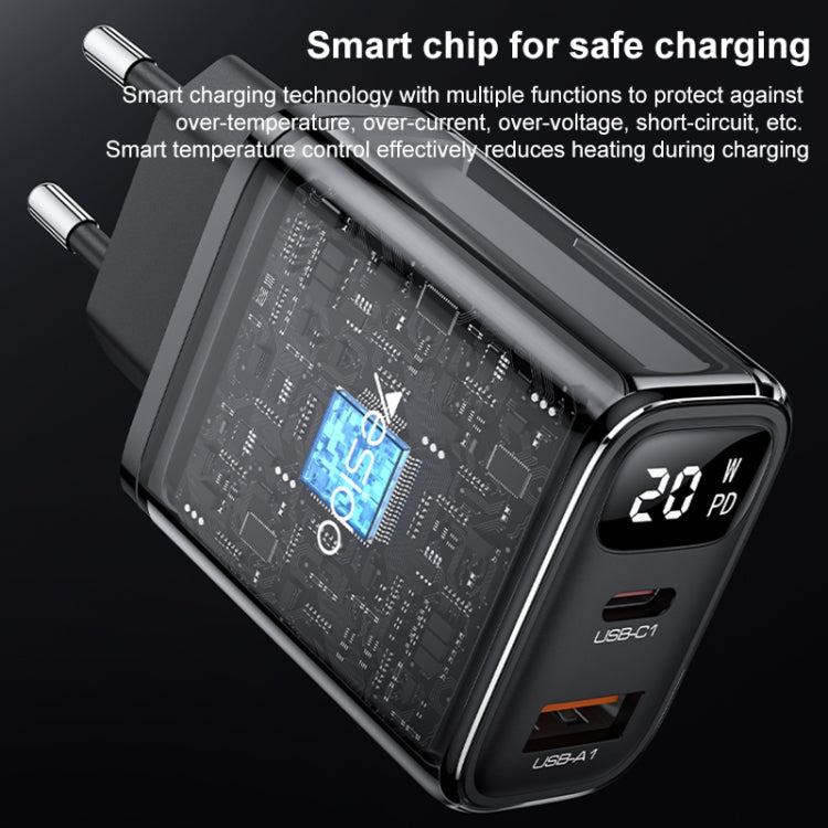 Yesido YC68 20W USB-C / Type-C + USB Digital Display Charger, Specification:EU Plug(Black) - USB Charger by Yesido | Online Shopping UK | buy2fix