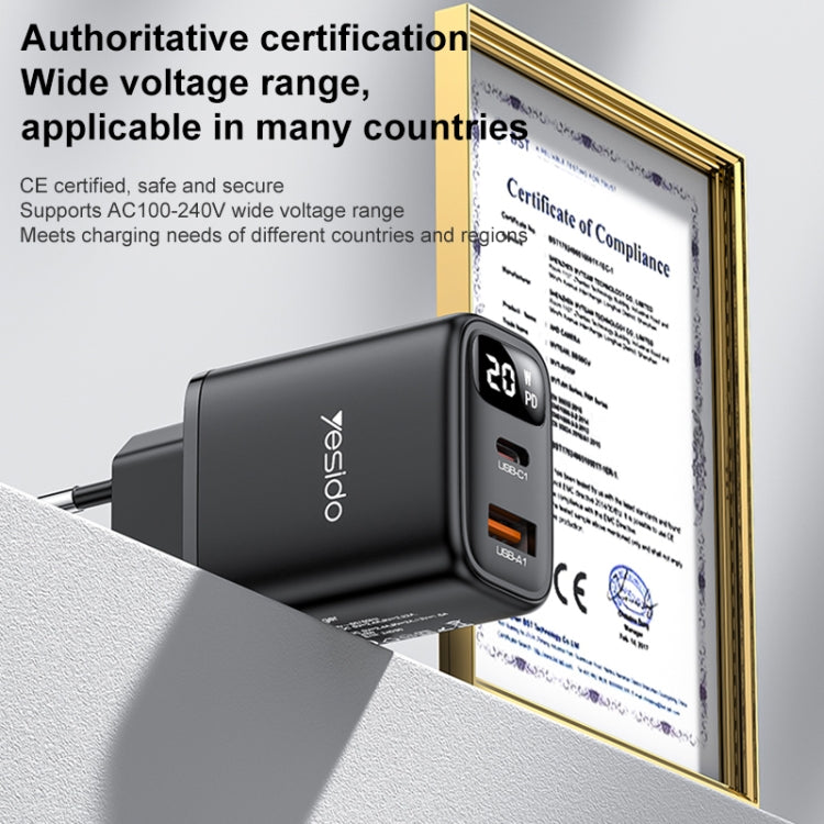 Yesido YC68 20W USB-C / Type-C + USB Digital Display Charger, Specification:EU Plug(Black) - USB Charger by Yesido | Online Shopping UK | buy2fix