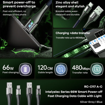 REMAX RC-C117 1.2m 66W USB to Type-C Smart Power-off Fast Charging Data Cable(Silver) - USB-C & Type-C Cable by REMAX | Online Shopping UK | buy2fix
