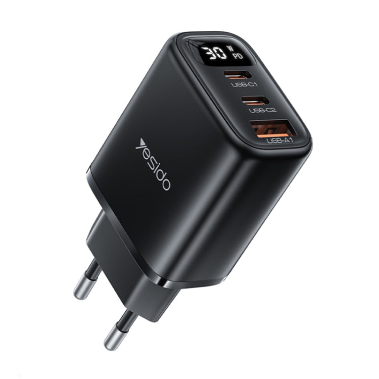 Yesido YC69 30W USB + Dual USB-C / Type-C Digital Display Charger, Specification:EU Plug(Black) - USB Charger by Yesido | Online Shopping UK | buy2fix