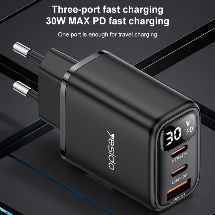Yesido YC69 30W USB + Dual USB-C / Type-C Digital Display Charger, Specification:EU Plug(Black) - USB Charger by Yesido | Online Shopping UK | buy2fix